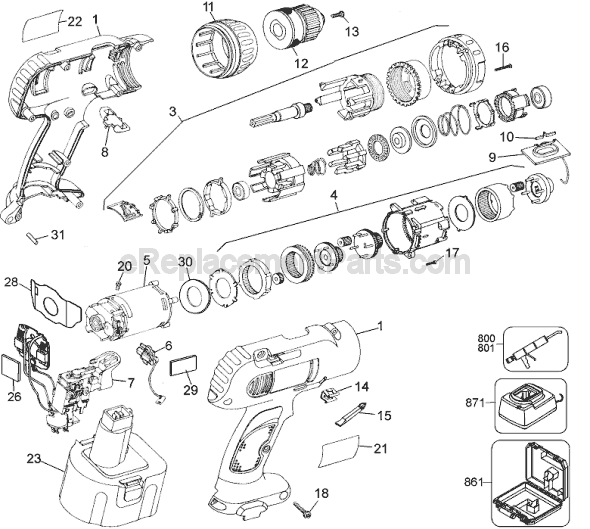 Page A Diagram and Parts List for 2872Q Type 1 Black and Decker Cordless Drill